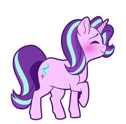 Size: 2048x2003 | Tagged: safe, artist:twisted-sketch, starlight glimmer, pony, unicorn, g4, blushing, cute, eyes closed, female, glimmerbetes, high res, mare, profile, raised hoof, simple background, smiling, solo, white background