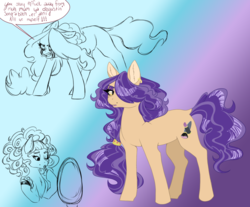 Size: 1024x846 | Tagged: safe, artist:uniquecolorchaos, oc, oc only, oc:amethyst shores, earth pony, pony, female, lipstick, makeup, mare, mirror, parent:sapphire shores, parent:svengallop, running makeup, solo