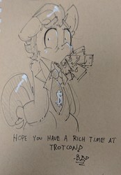 Size: 2373x3406 | Tagged: safe, artist:bbsartboutique, filthy rich, earth pony, pony, g4, high res, male, money, monochrome, sketch, solo, traditional art