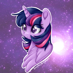 Size: 1000x1000 | Tagged: safe, artist:dreamyeevee, twilight sparkle, alicorn, pony, g4, bust, female, portrait, solo, space, twilight sparkle (alicorn)