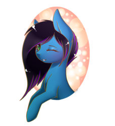 Size: 2300x2527 | Tagged: safe, artist:bambudess, oc, oc only, oc:despy, earth pony, pony, female, gift art, happy birthday, high res, mare, one eye closed, solo, wink