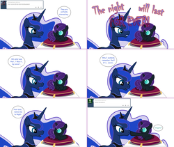 Size: 2564x2168 | Tagged: safe, artist:hakunohamikage, princess luna, oc, oc:nyx, alicorn, pony, ask-princesssparkle, g4, ask, boop, high res, prone, tumblr