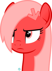 Size: 1400x1915 | Tagged: safe, artist:arifproject, oc, oc only, oc:downvote, earth pony, pony, derpibooru, g4, bust, derpibooru ponified, frown, hair over one eye, hairclip, meta, ponified, portrait, simple background, solo, transparent background, unamused, vector
