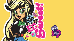Size: 2560x1440 | Tagged: safe, applejack, equestria girls, g4, official, mlp club, my little pony logo, wallpaper