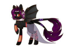 Size: 1024x688 | Tagged: safe, artist:bambudess, artist:lisamena99, oc, oc only, oc:stephanie cocoa, original species, bat wings, clothes, collaboration, female, heterochromia, mare, simple background, solo, transparent background, two tails