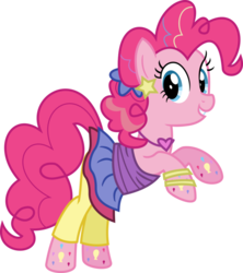 Size: 841x949 | Tagged: safe, artist:meganlovesangrybirds, pinkie pie, earth pony, pony, friendship through the ages, g4, 2000s, bipedal, clothes, dress, equestria girls outfit, female, hooves in air, looking at you, mare, new wave pinkie, smiling, solo
