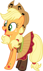 Size: 700x1140 | Tagged: safe, artist:meganlovesangrybirds, applejack, earth pony, pony, friendship through the ages, g4, '90s, alternate hairstyle, applejack's hat, clothes, country applejack, cowboy hat, dress, equestria girls outfit, female, hat, mare, music notes, pantyhose, solo