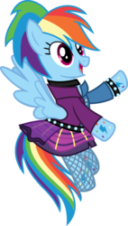 Size: 674x1186 | Tagged: safe, artist:meganlovesangrybirds, rainbow dash, pegasus, pony, friendship through the ages, g4, 80s, alternate hairstyle, clothes, female, fishnet stockings, mare, rainbow dash always dresses in style, rainbow punk, skirt, solo