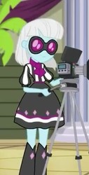 Size: 216x425 | Tagged: safe, screencap, photo finish, equestria girls, equestria girls specials, g4, my little pony equestria girls: dance magic, boots, camera, clothes, cropped, female, glasses, shoes, skirt, smiling, solo