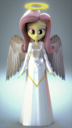 Size: 1080x1920 | Tagged: safe, artist:efk-san, fluttershy, angel, equestria girls, g4, 3d, angelic wings, beautiful, blender, clothes, female, fluttershy the angel, halo, heaven, not sfm, simple background, smiling, solo, wings