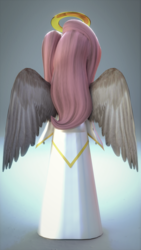 Size: 1080x1920 | Tagged: safe, artist:efk-san, fluttershy, angel, equestria girls, g4, 3d, blender, clothes, female, fluttershy the angel, halo, rear view, simple background, solo, wings