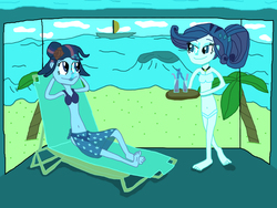 Size: 3648x2736 | Tagged: safe, artist:sb1991, rarity, twilight sparkle, equestria girls, g4, alcohol, backdrop, clothes, drink, high res, photo shoot, request, requested art, see-through, see-through skirt, story included, swimming pool, swimsuit, transparent, underwater, wine
