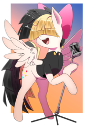 Size: 1400x2036 | Tagged: safe, artist:cakewasgood, songbird serenade, pegasus, pony, g4, my little pony: the movie, female, mare, microphone, open mouth, sia (singer), solo, standing