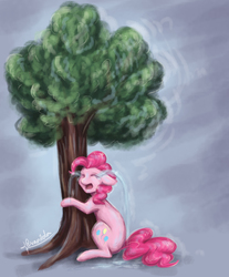 Size: 3309x3993 | Tagged: safe, artist:cvanilda, pinkie pie, earth pony, pony, g4, crying, female, high res, ocular gushers, solo, tree