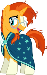 Size: 3001x4758 | Tagged: safe, artist:cloudy glow, sunburst, pony, unicorn, g4, the crystalling, blushing, cape, clothes, coat markings, cute, facial hair, glasses, goatee, high res, male, open mouth, simple background, socks (coat markings), stallion, sunbetes, transparent background, vector