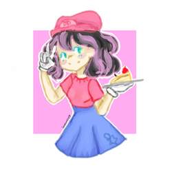 Size: 2048x2048 | Tagged: safe, artist:mariopiequevedod, oc, oc:pinkiria pie, equestria girls, g4, cake, crossover, female, food, high res, parents:mariopie, pasta, spaghetti, super mario bros.