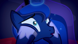 Size: 1280x720 | Tagged: safe, artist:2snacks, princess luna, alicorn, pony, two best sisters play, g4, crown, fake luna, fallout 4, female, flowing mane, jewelry, male to female, mare, possessed, regalia, rule 63, squishy cheeks