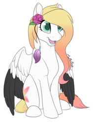 Size: 536x708 | Tagged: safe, artist:mythpony, oc, oc only, oc:ember (cinnamontee), pegasus, pony, colored wings, female, mare, multicolored wings, simple background, sitting, solo, white background