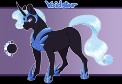 Size: 1148x794 | Tagged: safe, artist:bijutsuyoukai, oc, oc only, oc:void star, pony, unicorn, curved horn, horn, magical lesbian spawn, male, offspring, parent:nightmare moon, parent:rarity, parents:nightrarity, reference sheet, solo, stallion