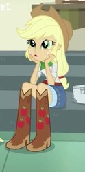 Size: 238x480 | Tagged: safe, screencap, applejack, equestria girls, equestria girls specials, g4, my little pony equestria girls: dance magic, boots, clothes, cowboy boots, cowboy hat, cropped, female, hat, shoes, skirt, solo, stetson