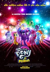 Size: 1434x2048 | Tagged: safe, applejack, capper dapperpaws, captain celaeno, fluttershy, grubber, pinkie pie, princess skystar, queen novo, rainbow dash, rarity, songbird serenade, spike, storm king, tempest shadow, twilight sparkle, alicorn, dragon, earth pony, pegasus, pony, seapony (g4), unicorn, anthro, g4, my little pony: the movie, official, broken horn, female, headworn microphone, horn, male, mane seven, mane six, mare, movie poster, poster, spanish, twilight sparkle (alicorn)