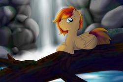 Size: 1280x848 | Tagged: safe, artist:melodis, oc, oc only, pegasus, pony, smiling, solo, waterfall