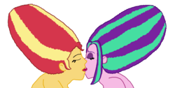 Size: 1261x634 | Tagged: safe, artist:ktd1993, aria blaze, sunset shimmer, equestria girls, g4, beehive hairdo, female, kissing, lesbian, shipping, sunblaze