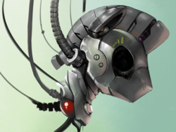 Size: 1600x1200 | Tagged: safe, artist:gashiboka, pony, robot, robot pony, disembodied head, gradient background, science fiction, solo, wires