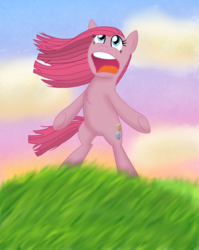 Size: 2001x2520 | Tagged: safe, artist:crazynutbob, pinkie pie, earth pony, pony, the rock farmer's daughters, g4, alternate cutie mark, alternate universe, bipedal, fanfic, fanfic art, female, grass, high res, pinkamena diane pie, singing, solo, windswept mane