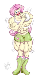 Size: 2108x3800 | Tagged: safe, artist:nokozeze, artist:pandatarius, fluttershy, equestria girls, g4, clothes, female, fetish, growth, high res, muscle expansion, muscle fetish, muscles, muscleshy, socks, solo