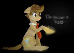 Size: 996x712 | Tagged: dead source, safe, artist:hetaliafangirl88, doctor whooves, time turner, earth pony, pony, g4, black background, crying, doctor who, dying, floppy ears, i don't want to go, male, necktie, regeneration, sad, simple background, sitting, solo, stallion, tenth doctor, the doctor, the end of time, time lord