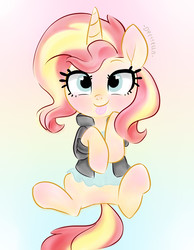 Size: 3100x4000 | Tagged: safe, artist:dressella, sunset shimmer, pony, unicorn, g4, clothes, cute, dressup, equestria girls outfit, female, gradient background, heart eyes, jacket, looking at you, pastel, shimmerbetes, smiling, solo, tongue out, wingding eyes