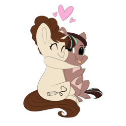 Size: 3000x3000 | Tagged: safe, artist:beashay, oc, oc only, oc:cocoa dot, oc:shay, bat pony, pony, unicorn, eyes closed, female, high res, hug, mare, simple background, tongue out, transparent background