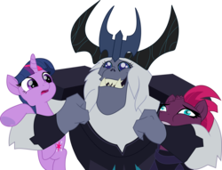 Size: 6925x5282 | Tagged: safe, artist:jhayarr23, storm king, tempest shadow, twilight sparkle, alicorn, pony, unicorn, g4, my little pony: the movie, absurd resolution, adorable distress, armor, broken horn, cute, female, help, horn, hug, mare, open mouth, simple background, stormabetes, tempestbetes, transparent background, twilight sparkle (alicorn), uguu, vector, villains touching twilight