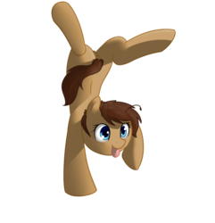 Size: 1168x1212 | Tagged: safe, artist:neuro, oc, oc only, oc:roachpony, pony, antennae, backbend, female, flexible, handstand, happy, mare, silly, simple background, solo, tongue out, transparent background, upside down