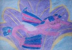 Size: 2032x1411 | Tagged: safe, artist:background-anon-l23, twilight sparkle, alicorn, pony, seapony (g4), g4, my little pony: the movie, bubble, eyes closed, female, pencil drawing, seaponified, seapony twilight, sleeping, solo, species swap, throne, traditional art, twilight sparkle (alicorn), underwater, water