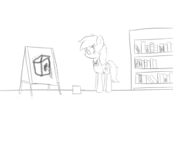 Size: 1500x1300 | Tagged: safe, artist:otherdrawfag, oc, oc only, oc:aryanne, pony, /mlpol/, book, bookshelf, cyoa, painting, sketch