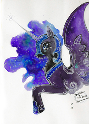 Size: 700x975 | Tagged: safe, artist:shakuchan, nightmare moon, alicorn, pony, g4, cute, female, ink wash painting, inktober, looking at you, mare, simple background, solo, traditional art, white background