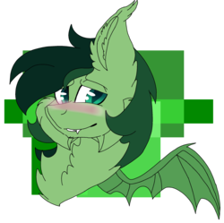 Size: 2047x2041 | Tagged: safe, artist:brokensilence, oc, oc only, oc:nibbles, bat pony, pony, blushing, bust, cute, cute little fangs, fangs, gift art, high res, male, solo