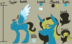 Size: 2576x1600 | Tagged: safe, artist:moonakart13, artist:moonaknight13, oc, oc only, oc:taylor queen, alicorn, pony, alicorn oc, chubby, cutie mark, freckles, height, icy wings, markings, reference sheet, solo, text