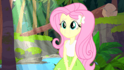 Size: 1920x1080 | Tagged: safe, artist:nixli2000, fluttershy, equestria girls, g4, animated, derp, eg groove, female, forest, gif