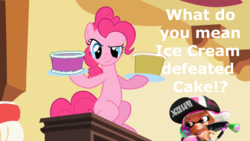 Size: 1280x720 | Tagged: safe, pinkie pie, inkling, pony, g4, cake, food, splatoon, splatoon 2