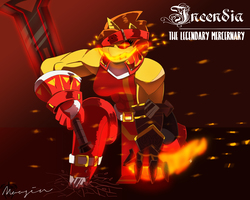 Size: 2500x2000 | Tagged: safe, artist:mopyr, oc, oc only, oc:incendia, anthro, badass, fire, gauntlet, high res, muscles, solo, sword, weapon