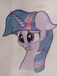 Size: 1024x1365 | Tagged: safe, artist:chrispy248, twilight sparkle, pony, g4, bust, female, floppy ears, portrait, solo, traditional art