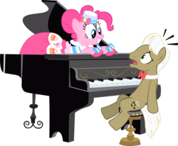 Size: 4000x3302 | Tagged: safe, artist:sansbox, frederic horseshoepin, pinkie pie, earth pony, pony, g4, the best night ever, clothes, dress, female, gala dress, high res, male, mare, musical instrument, piano, simple background, stallion, transparent background, vector