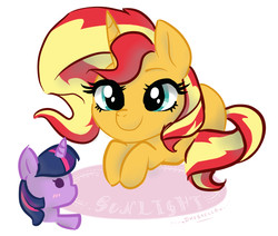 Size: 2600x2200 | Tagged: safe, artist:dressella, sunset shimmer, twilight sparkle, pony, unicorn, g4, cute, doll, female, high res, lesbian, plushie, shimmerbetes, ship:sunsetsparkle, shipping, simple background, smiling, solo, toy