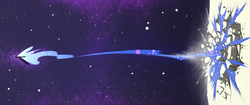 Size: 4096x1714 | Tagged: safe, artist:underpable, nightmare moon, pony, g4, female, flying, jumping, moon, solo, space, stars