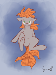 Size: 721x953 | Tagged: safe, artist:surcouff, oc, oc only, pony, looking up, on back, solo