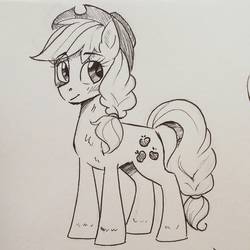 Size: 1985x1987 | Tagged: safe, artist:eeviart, applejack, earth pony, pony, g4, female, ink drawing, monochrome, sketch, solo, traditional art