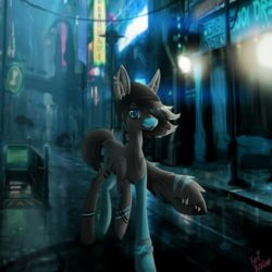 Size: 3000x3000 | Tagged: safe, artist:verimors, oc, oc only, original species, augmented tail, city, high res, rain, solo, tailmouth